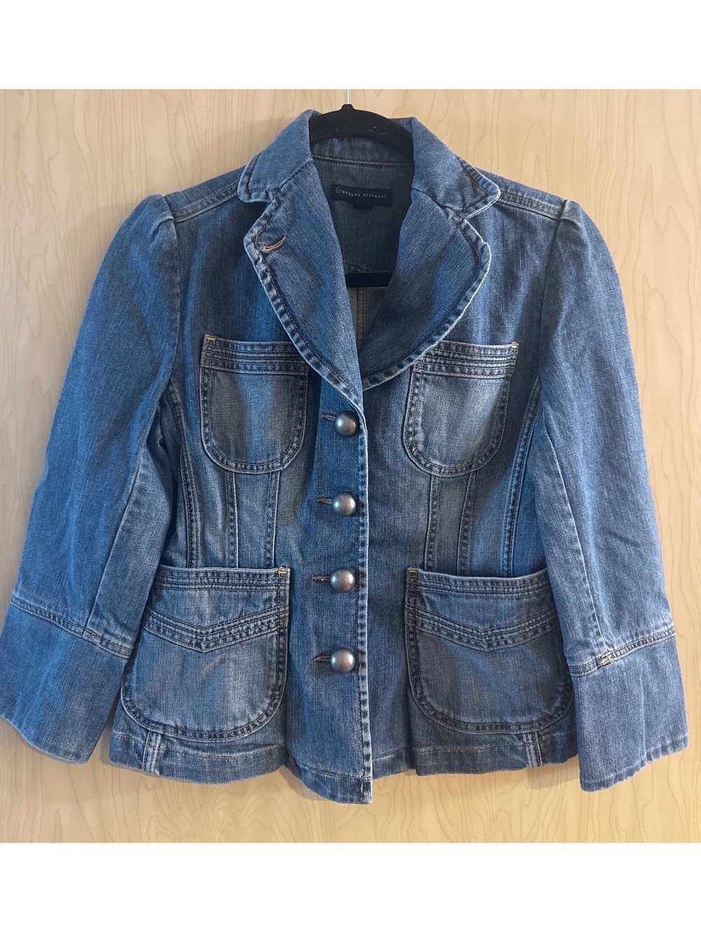 Banana Republic Y2K blue denim 3/4-sleeve cropped jacket size 4